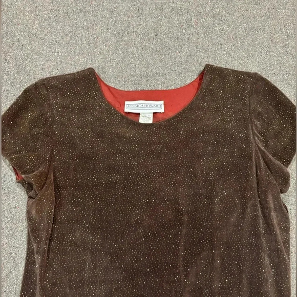 Jessica Howard Size 12 Brown Sparkling Short Sleeve Dress. Fully lined. Mini - Picture 4 of 7